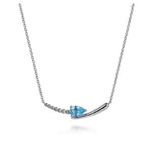 Sterling Silver Pearl and Blue Topaz Bypass Bar Necklace, 17.5"