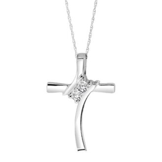Cross Necklace with .05ctw Round Diamonds in 10k White Gold