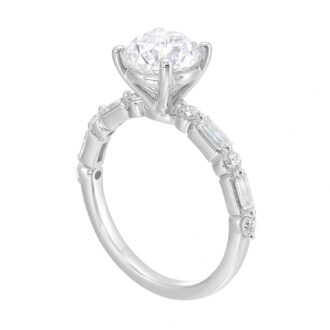 14k White Gold Semi-Mount Engagement Ring with CZ Center and Diamond Pattern Band