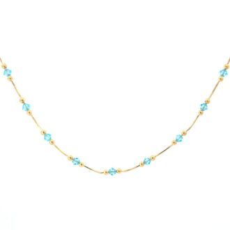 14k Yellow Gold Aquamarine Bead Station Necklace, 17"