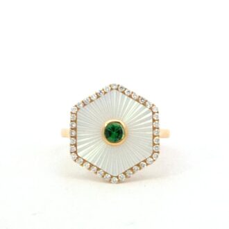 18k Yellow Gold Mother-of-Pearl Tsavorite .25ctw Ring