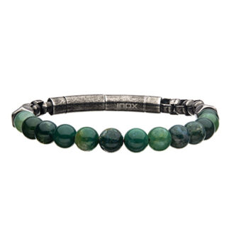 Inox Men's Moss Agate Bead Bracelet with Box Chain