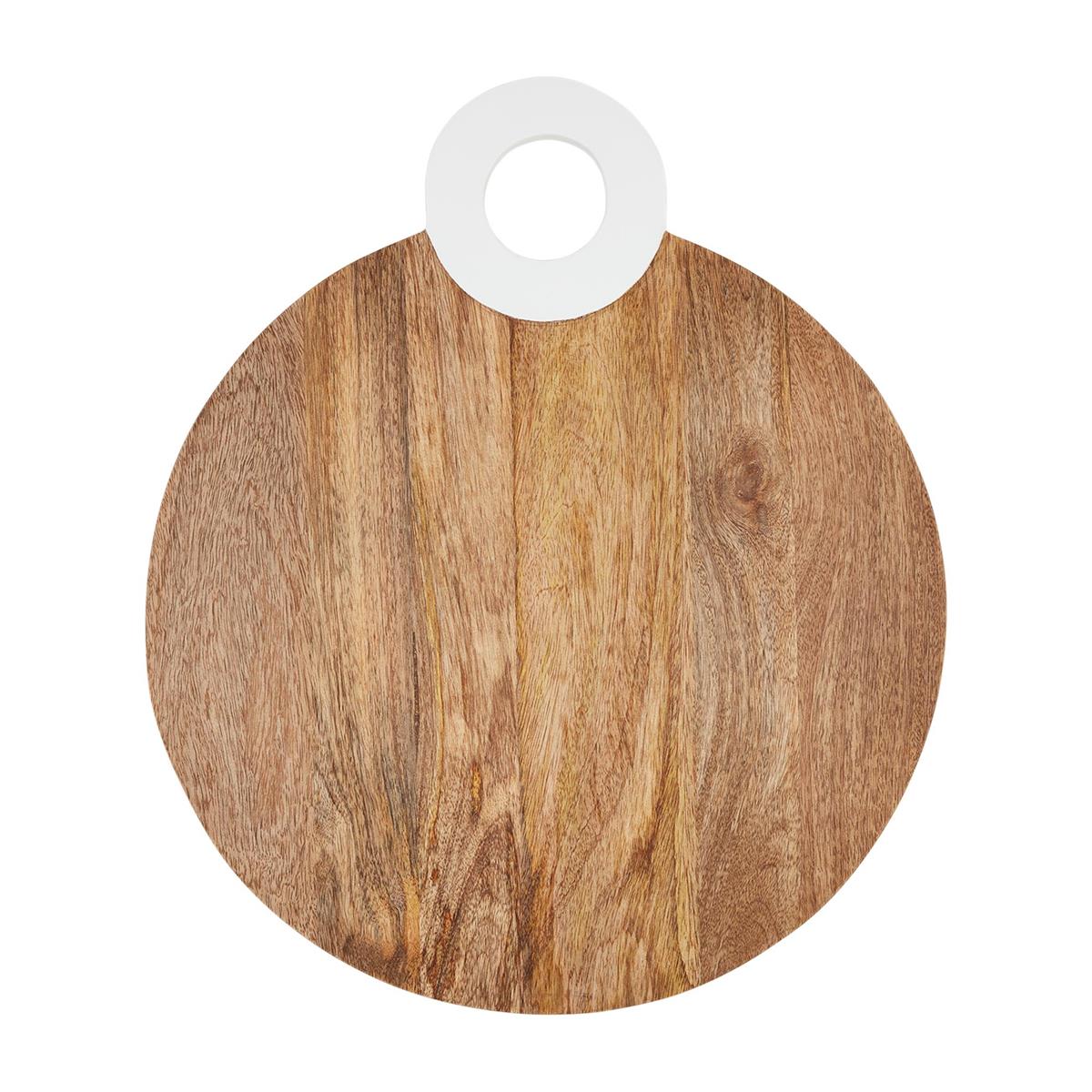 Stylish Mango Wood Serving Board with White Enamel Handle 23x20"