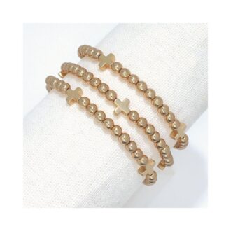 Yellow Bead Bracelet with Cross Charms