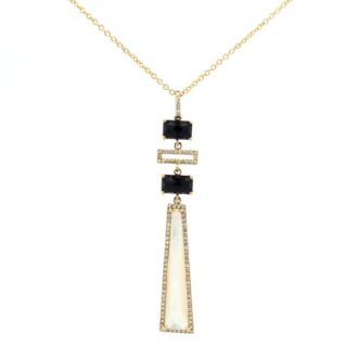 Black Onyx & Mother-of-Pearl Necklace .21ctw 14k Yellow Gold