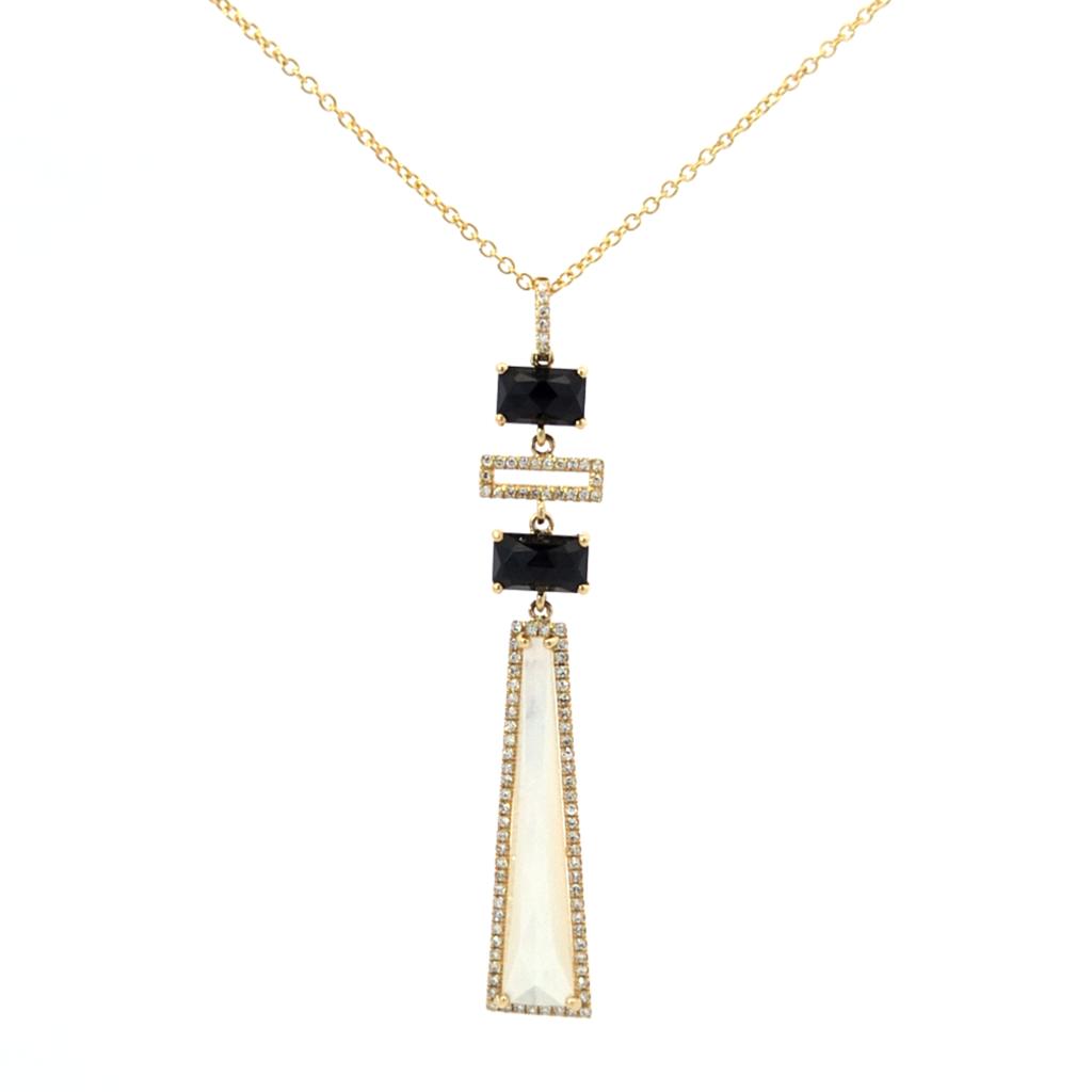 Black Onyx & Mother-of-Pearl Necklace .21ctw 14k Yellow Gold