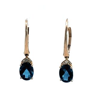 Elegant 14K Yellow Gold Dangle Earrings with 0.03CTW Oval Blue Topaz