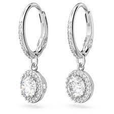 Swarovski Constella halo dangle hoop earrings, Rhodium plated