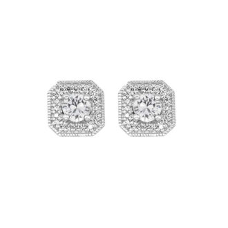 10KW Halo Stud Earrings with .10ctw White Topaz in 44RD Design
