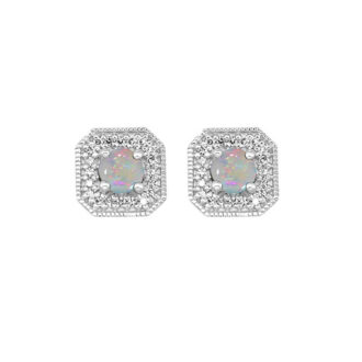 10KW Halo Stud Earrings with .10ctw Opal and 44RD Diamonds