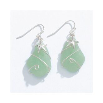 Silver Starfish Earrings with Aqua Sea Glass Dangles