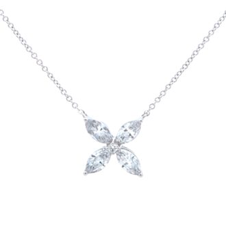 Flower Pendant with .75ctw Round and Marquise Lab Grown Diamonds in 14k White Gold