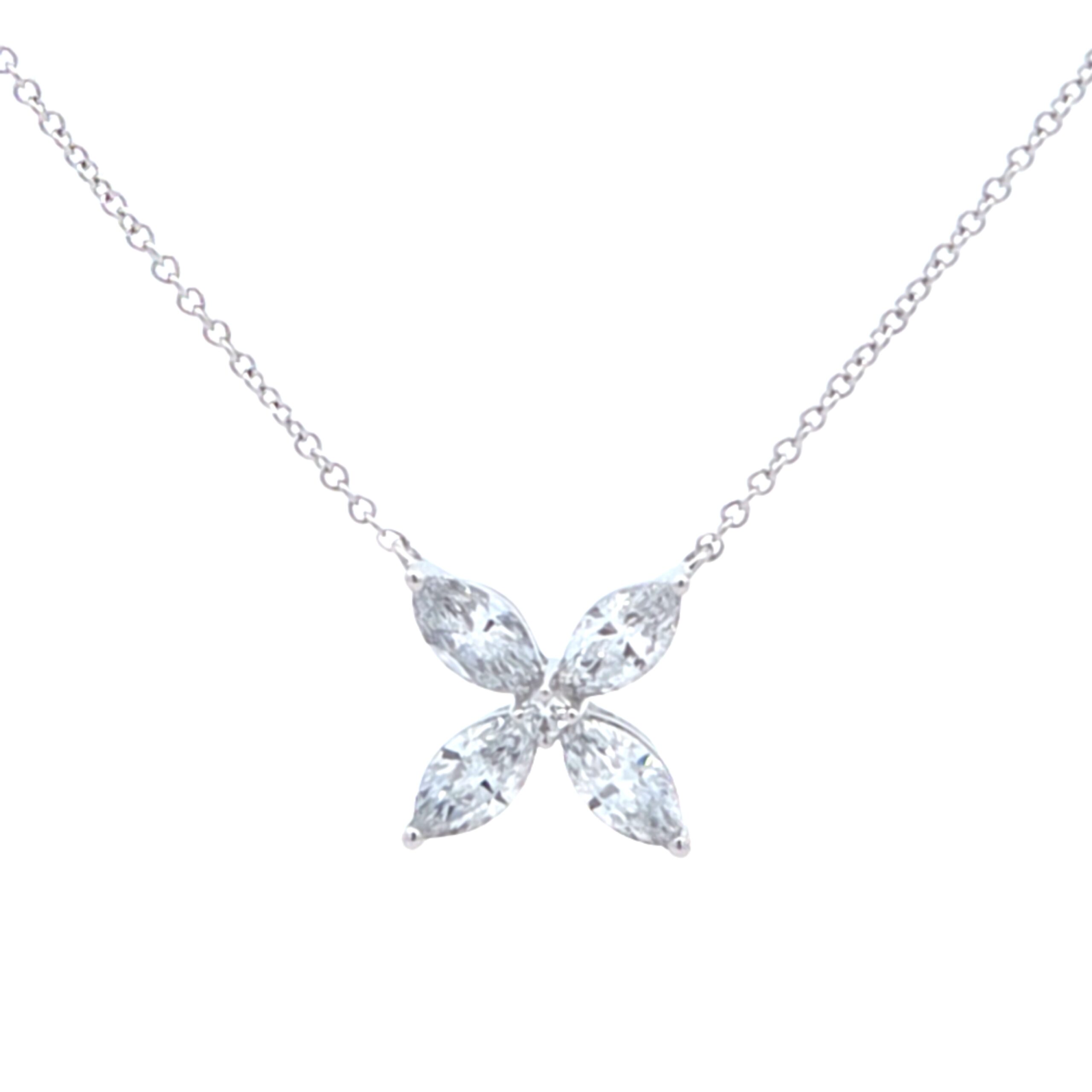 Flower Pendant with .75ctw Round and Marquise Lab Grown Diamonds in 14k White Gold