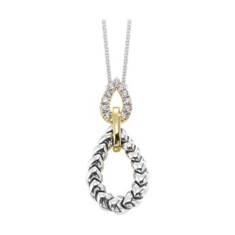 Two-Tone Double Teardrop Necklace with .14ctw Diamonds