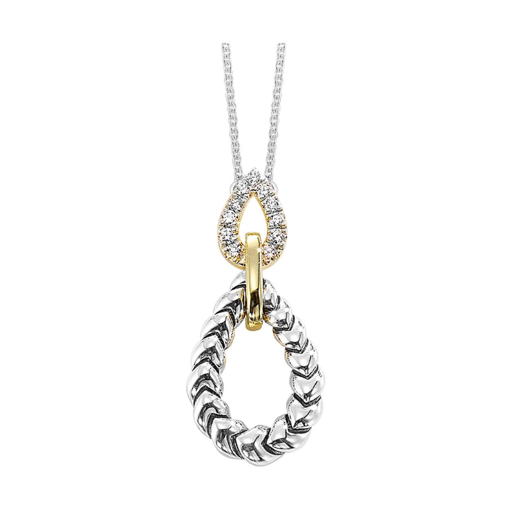 Two-Tone Double Teardrop Necklace with .14ctw Diamonds