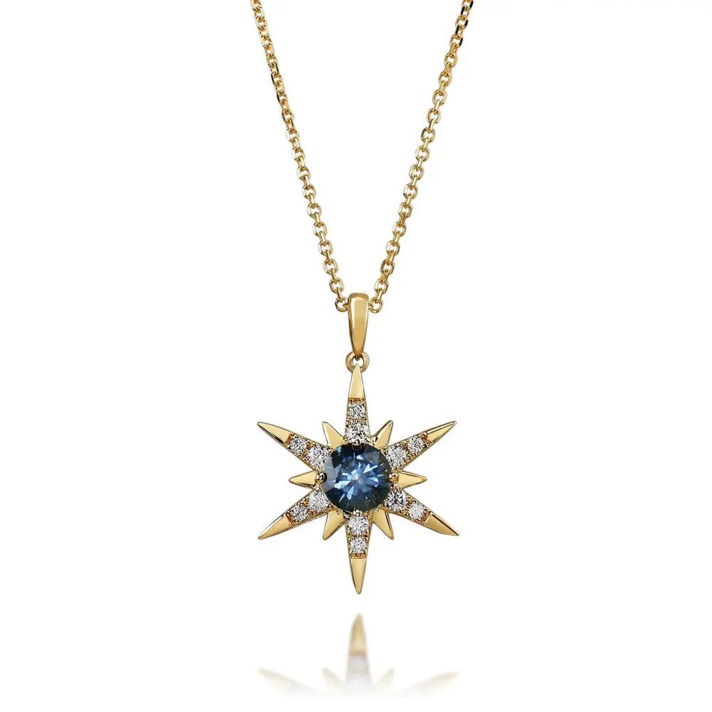 Montana Sapphire Necklace in 14k Yellow Gold .19ctw Diamonds