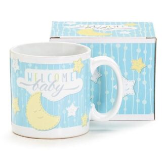 Welcome Baby Blue 13 oz Ceramic Mug with Moon & Stars