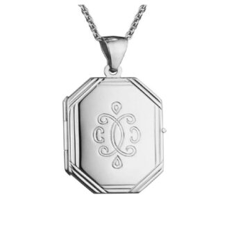 Sterling Silver Octagon Locket Necklace with 16-18" Chain