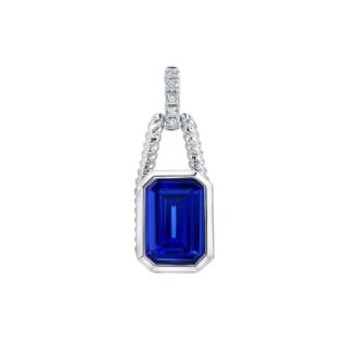 Lab-Grown Blue Sapphire & .23ctw Diamond Pendant 14k White