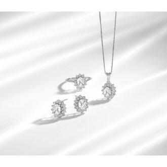 Sterling Silver Halo Stud Earrings with Oval White Topaz 1/10ctw