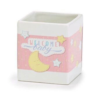Welcome Baby Girl Pink Planter with Moon & Stars