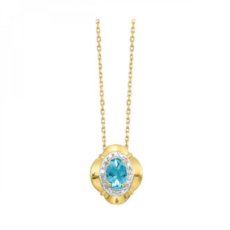 Halo Drop Pendant with Blue Topaz and .05ctw Round Diamonds in 10k Yellow Gold