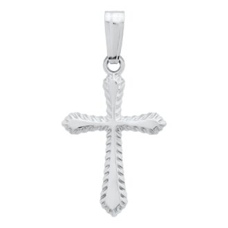 Sterling Silver Rope Edge Flared Ends Cross Pendant 15" Chain
