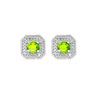 10KW Halo Stud Earrings with .10ctw Peridot and 44RD Diamonds