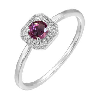 Halo Fashion Ring with .08ctw Round Diamonds and Synthetic Alexandrite in 10k White Gold