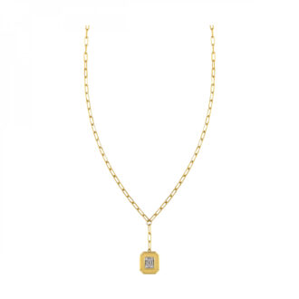 Octagon Satin Drop Pendant with .14ctw Round Diamonds in 14k Gold