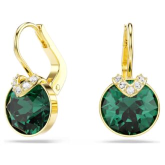 Swarovski Bella Drop Earrings - Round Cut, Green, Yellow Gold-tone