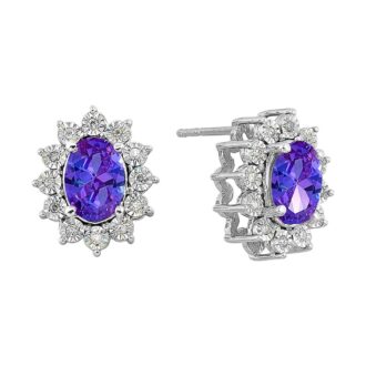 Oval Created Alexandrite & .10ctw Diamond Halo Studs