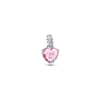 Pandora I Love You Heart Dangle Charm, Pink & Clear CZ