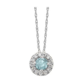 Aqua and Diamond Halo Drop Pendant in 10k White Gold with .10ctw Diamonds