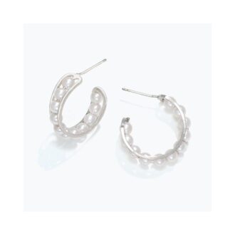 Stylish Silver Channel Pearl Hoop Earrings