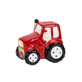 Red Ceramic Tractor Piggy Bank