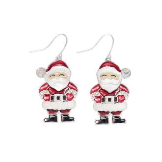 Sparkling Moveable Glitter Santa Dangle Earrings