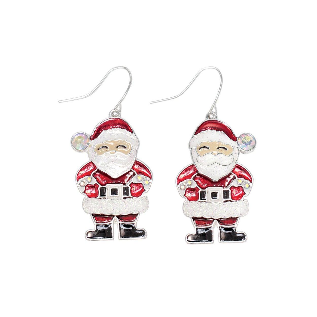 Sparkling Moveable Glitter Santa Dangle Earrings