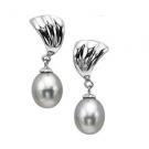 Elegant Fan-Shaped Earrings with Gray Pearl Drops in Sterling Silver
