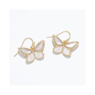 Gold Butterfly Dangle Earrings with Pink MOP Inlay