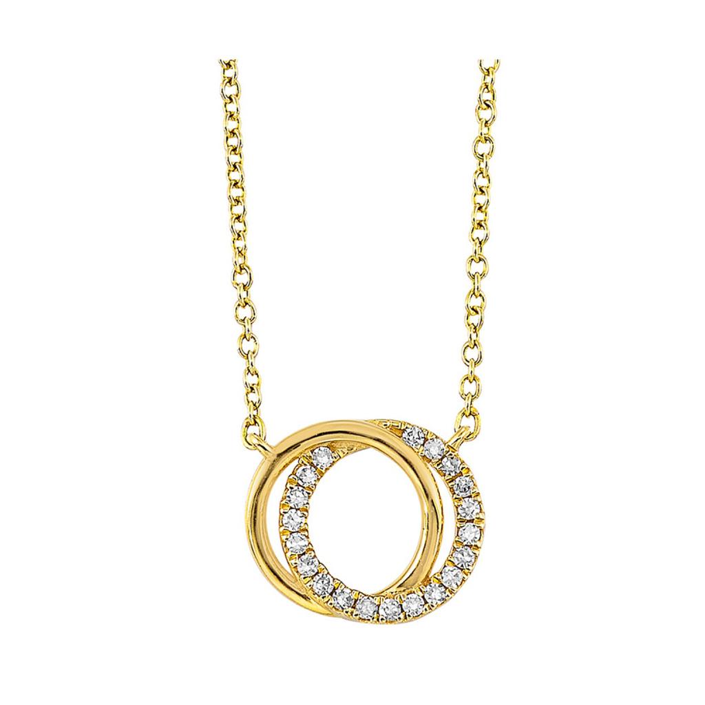 Double Circle Necklace .05ctw Round Diamonds 14k Yellow Gold