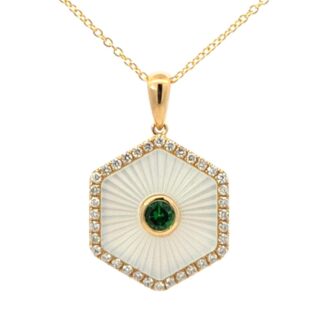 18k Yellow Gold Tsavorite & Mother of Pearl Pendant .24ctw
