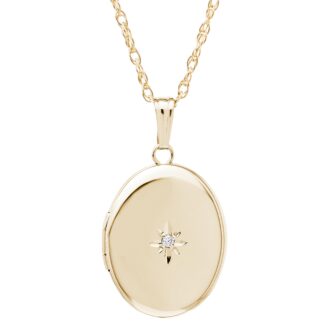 Genuine Diamond Oval Locket Pendant in 14K Gold-Filled 18" Chain