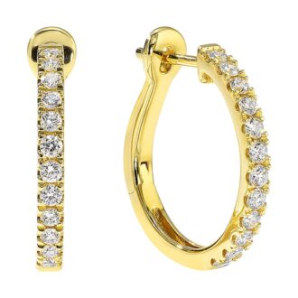 Huggie Hoop Earrings 3/8ctw Round Diamonds 14k Yellow Gold