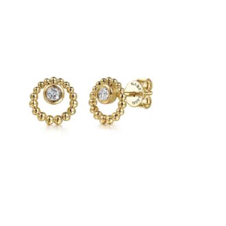 Gabriel Bujukan Stud Earrings with 2 Round White Sapphires in 14k Gold