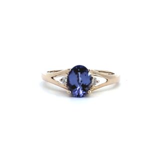 14K Yellow Gold 3-Stone Fashion Ring with .04CTW Diamonds and Oval Tanzanite