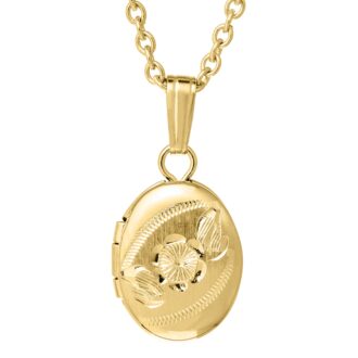 Satin Engraved Oval Locket Pendant in 14k Yellow Gold-Filled 13" Chain