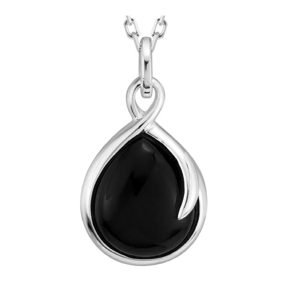 Sterling Silver 21x13mm Black Onyx Swirl Teardrop Pendant