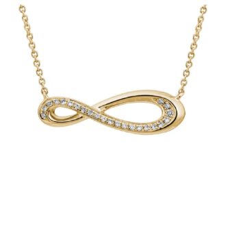 14k Yellow Gold East-West Infinity Necklace with .09ctw Round Diamonds