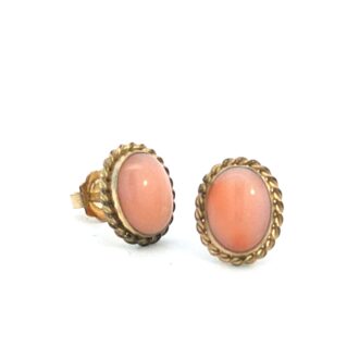 Pre-Owned 14K Yellow Gold Coral 5x7mm Rope Edge Stud Earrings